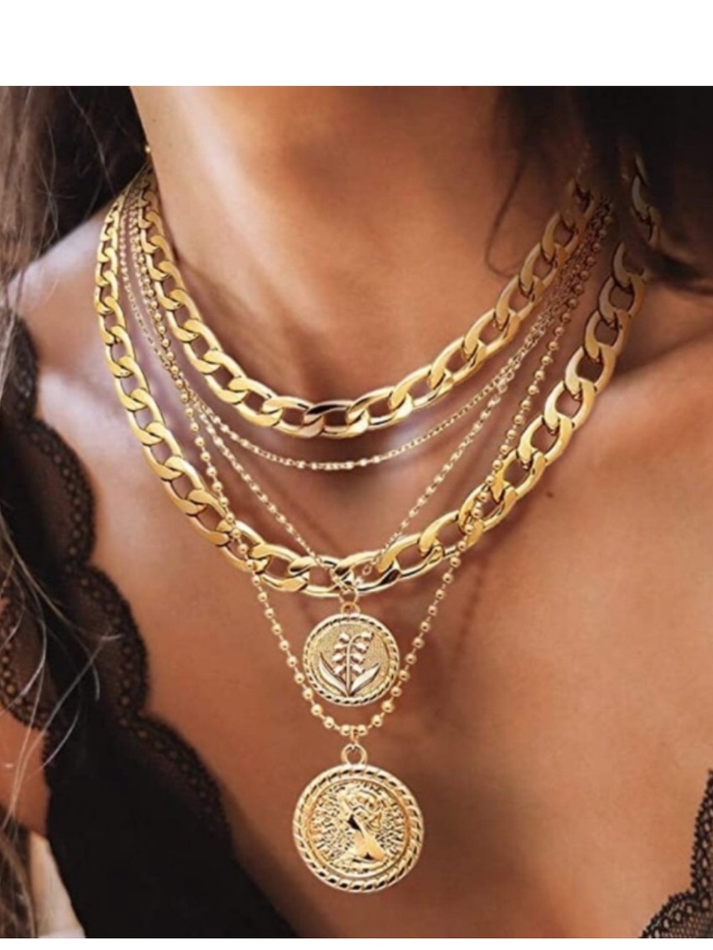 18k Gold Plated Layered Necklaces for Women Trendy Retro Coin Pendant Dainty